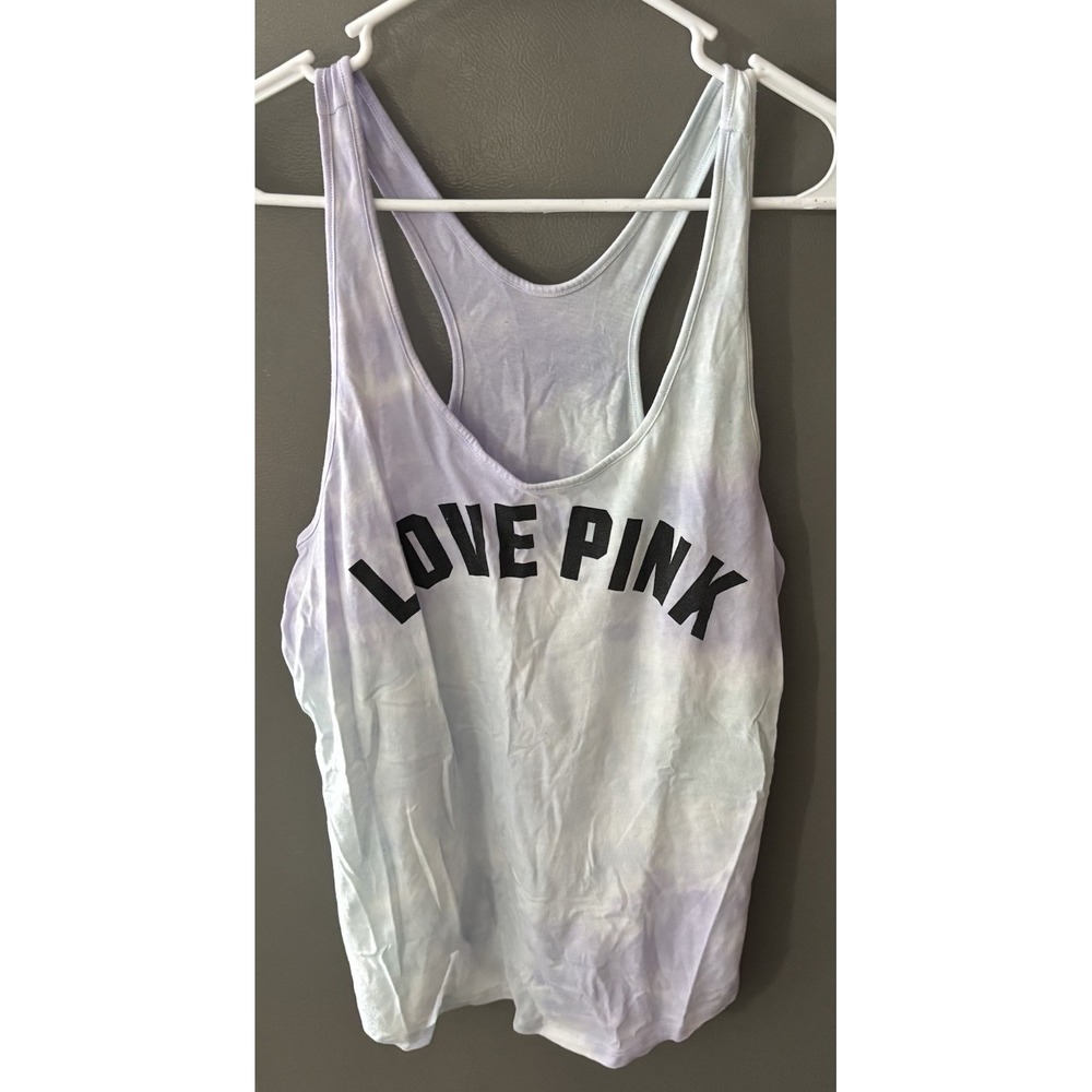 VICTORIAS SECRET PINK EVERYDAY RACERBACK TANK‎ TOP FREYA TIE DYE LOGO Large